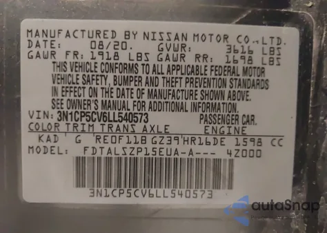 2020 Nissan Kicks Sv Xtronic Cvt z USA, uszkodzony, nr VIN 3N1CP5CV6LL540573